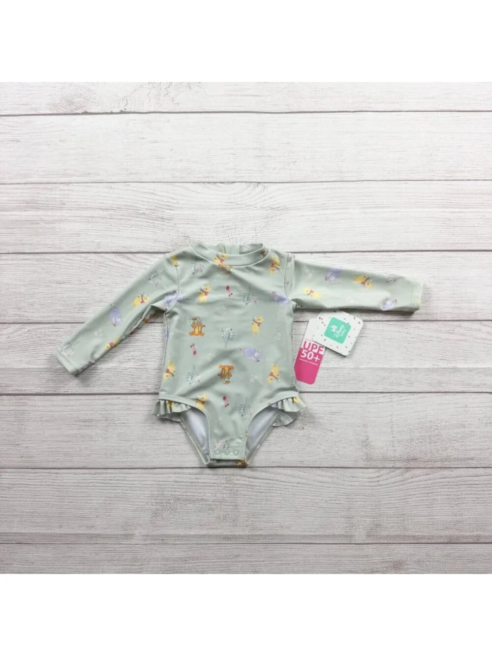 Disney Baby Long Sleeve UPF 50+ Green Winnie The Pooh Swimsuit NWT 3-6 Months